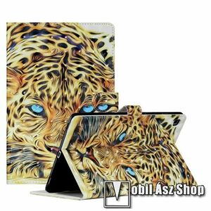 Notesz tok / mappa tok - LEOPÁRD MINTÁS - asztali tartó funkciós, oldalra nyíló, rejtett mágneses záródás, bankkártyatartó zsebekkel, szilikon belső - SAMSUNG Galaxy Tab A7 10.4 (2020) (SM-T500/T505) / (2022) (SM-T509) kép