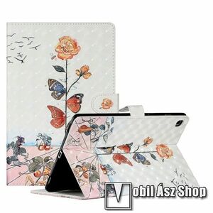 Notesz tok / mappa tok - VIRÁG / PILLANGÓ MINTÁS - asztali tartó funkciós, oldalra nyíló, rejtett mágneses záródás, bankkártyatartó zsebekkel, szilikon belső - SAMSUNG Galaxy Tab A7 10.4 (2020) (SM-T500/T505) / (2022) (SM-T509) kép