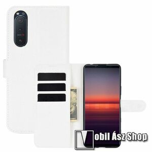 WALLET notesz tok / flip tok - FEHÉR - asztali tartó funkciós, oldalra nyíló, rejtett mágneses záródás, bankkártyatartó zseb, szilikon belső - SONY Xperia 5 II (2020) kép