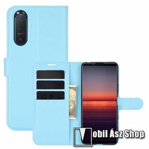 WALLET notesz tok / flip tok - VILÁGOSKÉK - asztali tartó funkciós, oldalra nyíló, rejtett mágneses záródás, bankkártyatartó zseb, szilikon belső - SONY Xperia 5 II (2020) kép