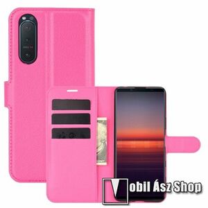 WALLET notesz tok / flip tok - MAGENTA - asztali tartó funkciós, oldalra nyíló, rejtett mágneses záródás, bankkártyatartó zseb, szilikon belső - SONY Xperia 5 II (2020) kép