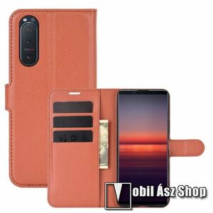 WALLET notesz tok / flip tok - BARNA - asztali tartó funkciós, oldalra nyíló, rejtett mágneses záródás, bankkártyatartó zseb, szilikon belső - SONY Xperia 5 II (2020) kép