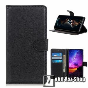 WALLET notesz tok / flip tok - FEKETE - asztali tartó funkciós, oldalra nyíló, rejtett mágneses záródás, bankkártyatartó zseb, szilikon belső - LG K22 kép
