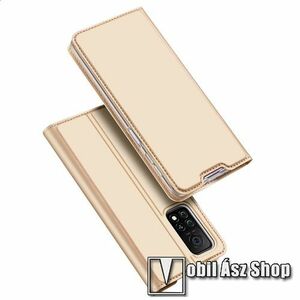 DUX DUCIS Skin Pro Series slim design notesz / mappa tok - ARANY - asztali tartó funkciós, oldalra nyíló, rejtett mágneses záródás, bankkártyatartó zseb, szilikon belső - Xiaomi Mi 10T 5G / Mi 10T Pro 5G / Redmi K30S - GYÁRI kép