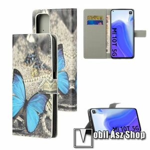 Notesz / mappa tok - KÉK PILLANGÓ MINTÁS - oldalra nyíló, rejtett mágneses záródás, belső zseb, asztali tartó funkció, szilikon belső - Xiaomi Mi 10T 5G / Mi 10T Pro 5G / Redmi K30S kép