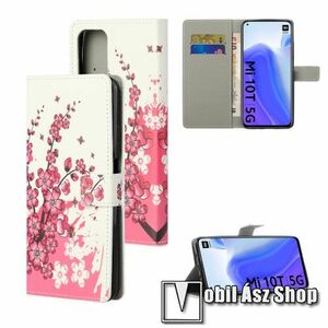 Notesz / mappa tok - VIRÁGZÓ FA MINTÁS - oldalra nyíló, rejtett mágneses záródás, belső zseb, asztali tartó funkció, szilikon belső - Xiaomi Mi 10T 5G / Mi 10T Pro 5G / Redmi K30S kép