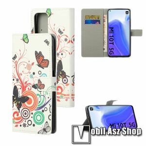 Notesz / mappa tok - VIRÁG / PILLANGÓ MINTÁS - oldalra nyíló, rejtett mágneses záródás, belső zseb, asztali tartó funkció, szilikon belső - Xiaomi Mi 10T 5G / Mi 10T Pro 5G / Redmi K30S kép
