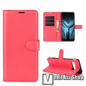 WALLET notesz tok / flip tok - PIROS - asztali tartó funkciós, oldalra nyíló, rejtett mágneses záródás, bankkártyatartó zseb, szilikon belső - ASUS ROG Phone 3 (ZS661KS) / ASUS ROG Phone 3 Strix kép