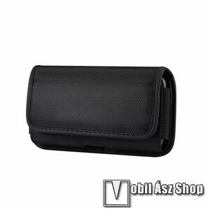 UNIVERZÁLIS fekvő tok - cseppálló oxford szövet, tépőzáras záródás, övre fűzhető és csíptethető, gumis, bankkártyatartó zseb - 170 x 85 x 18mm - FEKETE kép