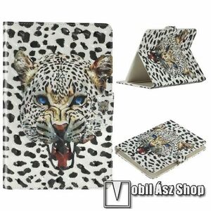 UNIVERZÁLIS notesz / mappa tablet PC tok - LEOPÁRD MINTÁS - álló, bőr, mágneses záródás, asztali tartó funkciós, bankkártyatartó zseb, 8"-os készülékekhez kép
