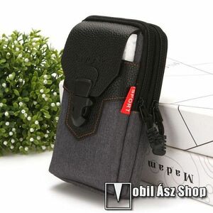 UNIVERZÁLIS álló tok - cipzár, csatos, övre fűzhető, több fakkos - FEKETE - első zseb belső mérete: 170 x 90mm, hátsó zsebek belső mérete: 185 x 100mm kép