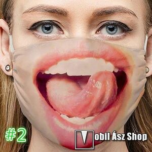 Szájmaszk - NŐI SZÁJ / NYELV MINTÁS - bőrbarát pamutból készül, mosható újrafelhasználható, hossza: kb. 20 cm, szélessége: kb. 15 cm kép