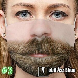 Szájmaszk - SZAKÁLLAS ARC MINTÁS - bőrbarát pamutból készül, mosható újrafelhasználható, hossza: kb. 20 cm, szélessége: kb. 15 cm kép