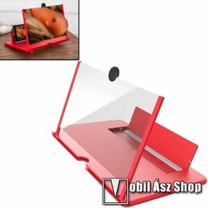 UNIVERZÁLIS összecsukható asztali telefon tartó, állvány / nagyító - 12"-ig nagyítja fel a képernyőt, összecsukható, csúszásgátló - PIROS - 260 x 174 x 9mm kép