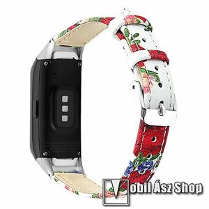 Okosóra szíj - PIROS VIRÁG - valódi bőr, 115+76 mm hosszú, 140-193mm-es méretű csuklóig ajánlott - SAMSUNG SM-R370 Galaxy Fit kép