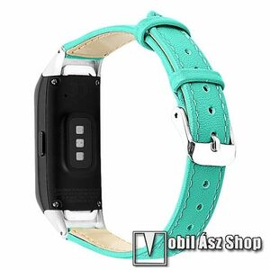 Okosóra szíj - CYAN - valódi bőr, 115+76 mm hosszú, 140-193mm-es méretű csuklóig ajánlott - SAMSUNG SM-R370 Galaxy Fit kép