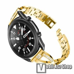 Fém X-shape okosóra szíj - strasszkővel díszített, 175mm hosszú, 22mm széles, 135-235mm-es csuklóméretig ajánlott - ARANY - SAMSUNG Galaxy Watch 46mm / Watch GT2 46mm / Watch GT 2e / Galaxy Watch3 45mm / Honor MagicWatch 2 46mm kép