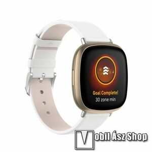 Okosóra szíj - FEHÉR - PU bőr, 93+135mm hosszú, 140-180mm-es méretű csuklóig ajánlott - Fitbit Versa 4 / Versa 3 / Sense / Sense 2 kép