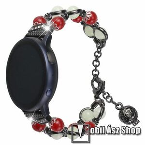 Okosóra szíj - rozsdamentes acél, FOSZFORESZKÁLÓ gyöngyökkel díszített - FEKETE / PIROS - 185mm hosszú, 22mm széles, 160-220mm átmérőjű csuklóméretig ajánlott - SAMSUNG Galaxy Watch 46mm / Watch GT2 46mm / Watch GT 2e / Galaxy Watch3 45mm kép