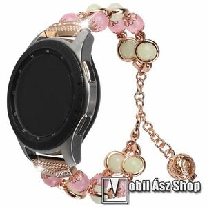 Okosóra szíj - rozsdamentes acél, FOSZFORESZKÁLÓ gyöngyökkel díszített - RÓZSASZÍN / ARANY - 185mm hosszú, 22mm széles, 160-220mm átmérőjű csuklóméretig ajánlott - SAMSUNG Galaxy Watch 46mm / Watch GT2 46mm / Watch GT 2e / Galaxy Watch3 45mm kép