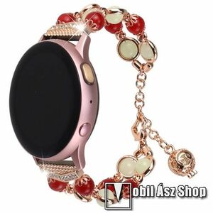 Okosóra szíj - rozsdamentes acél, FOSZFORESZKÁLÓ gyöngyökkel díszített - PIROS / ARANY - 185mm hosszú, 22mm széles, 160-220mm átmérőjű csuklóméretig ajánlott - SAMSUNG Galaxy Watch 46mm / Watch GT2 46mm / Watch GT 2e / Galaxy Watch3 45mm kép