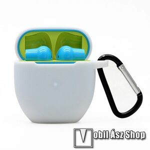 Szilikon védő tok OnePlus Buds-hoz - karabiner, töltőnyílás - FEHÉR kép