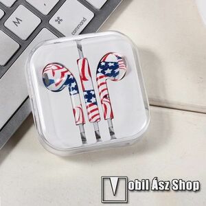 UNIVERZÁLIS SZTEREO headset - 3, 5mm jack csatlakozó, felvevő gomb, mikrofon - USA ZÁSZLÓ MINTÁS kép