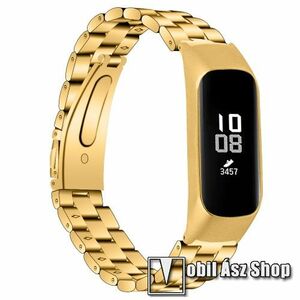 Okosóra pót szíj - Rozsdamentes acél, 140-től 200mm-es csuklóméretig használható, csatos - SAMSUNG SM-R375 Galaxy Fit e - ARANY kép