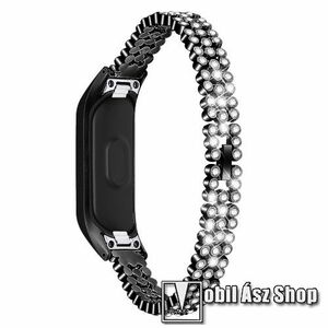 Okosóra szíj - FEKETE - rozsdamentes acél, strasszkővel díszített, 170mm hosszú, 140mm-200mm-es csuklóméretig ajánlott - SAMSUNG SM-R375 Galaxy Fit e kép