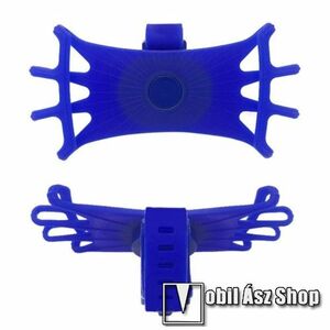 UNIVERZÁLIS biciklis / kerékpáros tartó konzol mobiltelefon készülékekhez - KÉK - 360°-ban forgatható, kormányra rögzíthető, szilikon - 4-6.5"-os készülékekhez kép