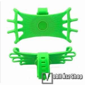 UNIVERZÁLIS biciklis / kerékpáros tartó konzol mobiltelefon készülékekhez - ZÖLD - 360°-ban forgatható, kormányra rögzíthető, szilikon - 4-6.5"-os készülékekhez kép