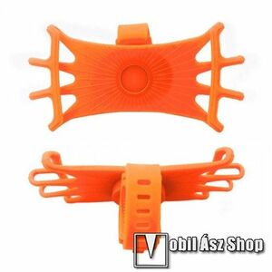 UNIVERZÁLIS biciklis / kerékpáros tartó konzol mobiltelefon készülékekhez - NARANCSSÁRGA - 360°-ban forgatható, kormányra rögzíthető, szilikon - 4-6.5"-os készülékekhez kép