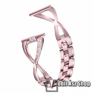 Fém X-shape okosóra szíj - strasszkővel díszített, 150mm hosszú, 22mm széles - ROSE GOLD - SAMSUNG Galaxy Watch 46mm / Watch GT2 46mm / Watch GT 2e / Galaxy Watch3 45mm / Honor MagicWatch 2 46mm kép