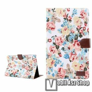 Notesz / mappa tok - oldalra nyíló flip cover, asztali tartó funkció, mágneses záródás, bankkártyatartó zseb, műanyag belső - FEHÉR VIRÁG MINTÁS - SAMSUNG Galaxy Tab A7 10.4 (2020) (SM-T500/T505) / (2022) (SM-T509) kép