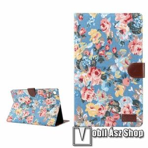 Notesz / mappa tok - oldalra nyíló flip cover, asztali tartó funkció, mágneses záródás, bankkártyatartó zseb, műanyag belső - KÉK VIRÁG MINTÁS - SAMSUNG Galaxy Tab A7 10.4 (2020) (SM-T500/T505) / (2022) (SM-T509) kép