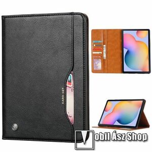 Notesz tok / mappa tok - FEKETE - asztali tartó funkciós, oldalra nyíló, mágneses záródás, bankkártya tartó zsebek külső/belső, szilikon belső - SAMSUNG Galaxy Tab A7 10.4 (2020) (SM-T500/T505) / (2022) (SM-T509) kép