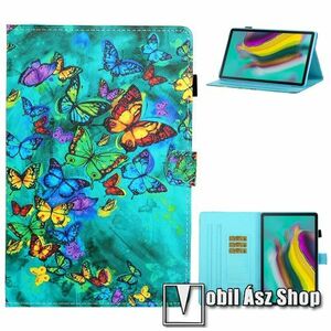 Notesz tok / mappa tok - SZÍNES PILLANGÓ MINTÁS - asztali tartó funkciós, oldalra nyíló, bankkártyatartó zsebekkel, ceruzatartó, szilikon belső - SAMSUNG Galaxy Tab A7 10.4 (2020) (SM-T500/T505) / (2022) (SM-T509) kép