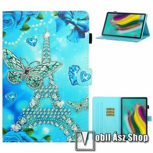 Notesz tok / mappa tok - PILLANGÓ / EIFFEL TORONY MINTÁS - asztali tartó funkciós, oldalra nyíló, bankkártyatartó zsebekkel, ceruzatartó, szilikon belső - SAMSUNG Galaxy Tab A7 10.4 (2020) (SM-T500/T505) / (2022) (SM-T509) kép