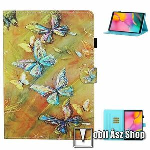 Notesz tok / mappa tok - PILLANGÓ MINTÁS - asztali tartó funkciós, oldalra nyíló, bankkártyatartó zsebekkel, ceruzatartó, szilikon belső - SAMSUNG Galaxy Tab A7 10.4 (2020) (SM-T500/T505) / (2022) (SM-T509) kép