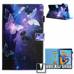 Notesz tok / mappa tok - LILA PILLANGÓ MINTÁS - asztali tartó funkciós, oldalra nyíló, bankkártyatartó zsebekkel, ceruzatartó, szilikon belső - SAMSUNG Galaxy Tab A7 10.4 (2020) (SM-T500/T505) / (2022) (SM-T509) kép