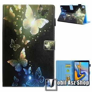 Notesz tok / mappa tok - ARANY PILLANGÓ MINTÁS - asztali tartó funkciós, oldalra nyíló, bankkártyatartó zsebekkel, ceruzatartó, szilikon belső - SAMSUNG Galaxy Tab A7 10.4 (2020) (SM-T500/T505) / (2022) (SM-T509) kép