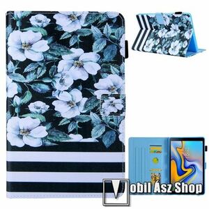 Notesz tok / mappa tok - FEHÉR VIRÁG MINTÁS - asztali tartó funkciós, oldalra nyíló, bankkártyatartó zsebekkel, ceruzatartó, szilikon belső - SAMSUNG Galaxy Tab A7 10.4 (2020) (SM-T500/T505) / (2022) (SM-T509) kép