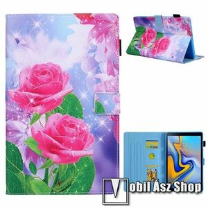 Notesz tok / mappa tok - RÓZSA MINTÁS - asztali tartó funkciós, oldalra nyíló, bankkártyatartó zsebekkel, ceruzatartó, szilikon belső - SAMSUNG Galaxy Tab A7 10.4 (2020) (SM-T500/T505) / (2022) (SM-T509) kép