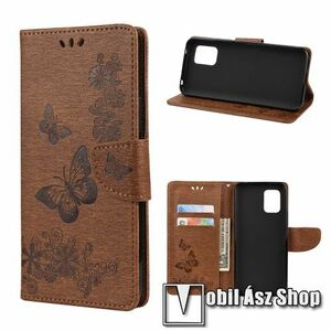 Notesz / mappa tok - GRAVÍROZOTT PILLANGÓ / VIRÁG MINTÁS - BARNA - oldalra nyíló, rejtett mágneses záródás, belső zseb, asztali tartó funkció, szilikon belső - Xiaomi Mi 10 Lite 5G / Xiaomi Mi 10 Youth 5G / Xiaomi Mi 10 Lite Zoom kép