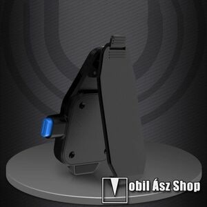 UNIVERZÁLIS övcsipesz / kitámasztó okostelefonokhoz - asztali tartó funkció, 360°-ban forgatható, vízszintes és függőlegesen is csíptethető, 2db felragasztható fémlap, tapadófelület mágneses autós tartóhoz - FEKETE kép