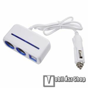 Szivargyújtó töltő / autós töltő elosztó - 2 USB port, 2 extra szivargyújtó, max 120W - FEHÉR kép