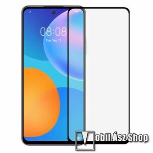 Előlap védő karcálló edzett üveg - FEKETE - 0.2mm, 9H, 2.5D, Arc Edge, A teljes felületén tapad! - A TELJES KIJELZŐT VÉDI! - HUAWEI P smart (2021) / HUAWEI Y7a / Honor 10X Lite kép