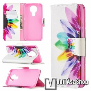 Notesz / mappa tok - SZÍNES VIRÁG MINTÁS - oldalra nyíló, rejtett mágneses záródás, belső zseb, asztali tartó funkció, szilikon belső - NOKIA 3.4 (2020) kép