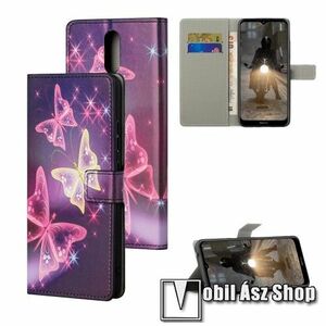 Notesz / mappa tok - LILA PILLANGÓ MINTÁS - oldalra nyíló, rejtett mágneses záródás, belső zseb, asztali tartó funkció, szilikon belső - NOKIA 2.4 (2020) kép