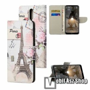 Notesz / mappa tok - EIFFEL TORONY MINTÁS - oldalra nyíló, rejtett mágneses záródás, belső zseb, asztali tartó funkció, szilikon belső - NOKIA 2.4 (2020) kép